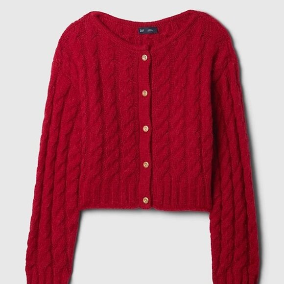 Gap × Cult Gaia Cropped Cable-Knit Cardigan - Red - Picture 1 of 6